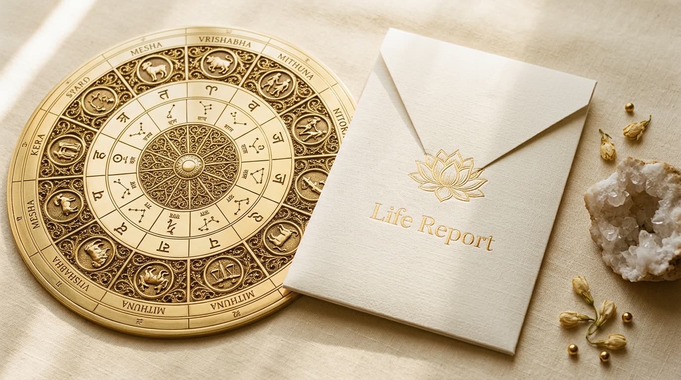 Golden Vedic mandala chart and embossed Life Report book